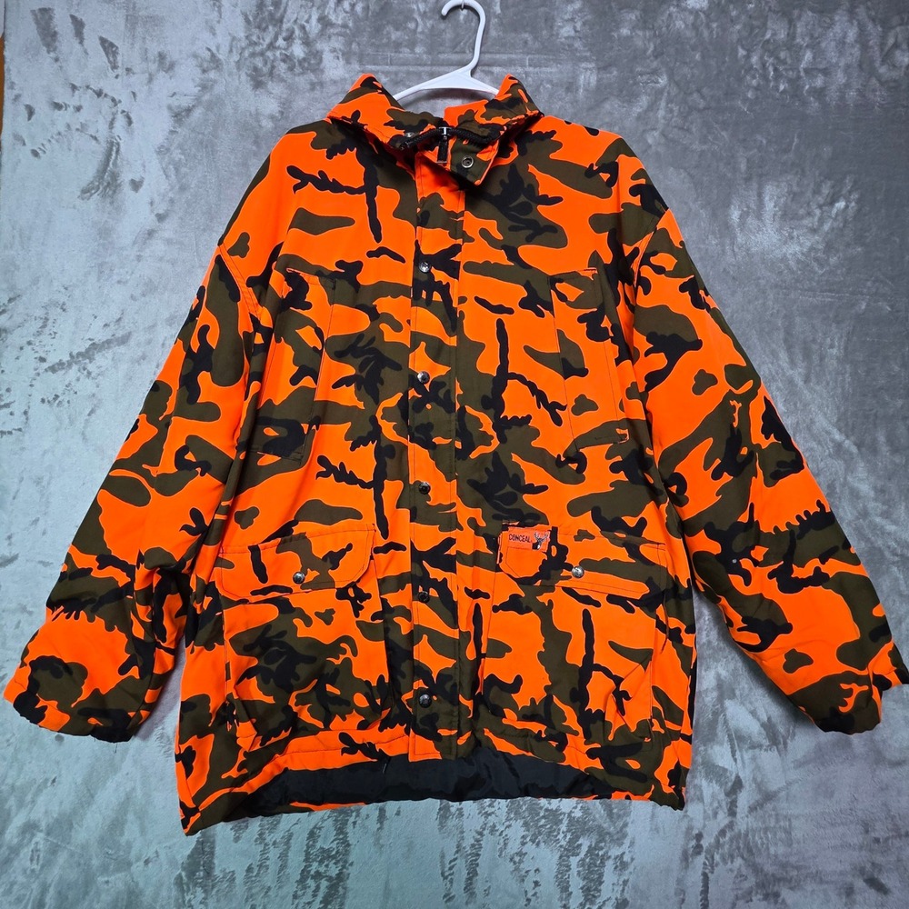 Winchester Conceal Blaze Orange Camo Hunting Jacket Mens XL Hooded Parka 1248